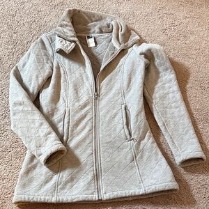 The North Face Quilted Light Gray Zip Jacket with Button Collar